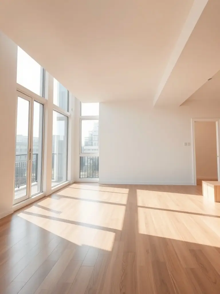 An empty apartment with freshly cleaned floors and windows, ready for new tenants after Axora Clean's move-out cleaning service.